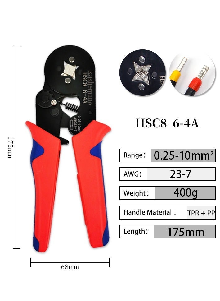 كاشيمانو مجموعة كماشة تجعيد الأسلاك HSC8 6-4A، مقاسات الأسلاك من 23 إلى 7 AWG، بمساحة مقطع 0.25-10 مم²، مع 1200 قطعة من أطراف التوصيل. - Image 2